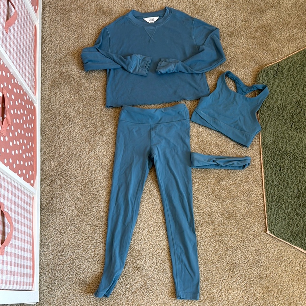 Athleta Girl Blue Shirt and Matching Pants with Top, and Headband
